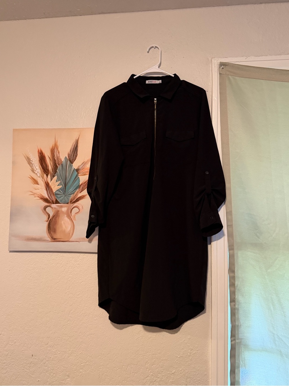 JustFab Black Zip-Front Collared Dress